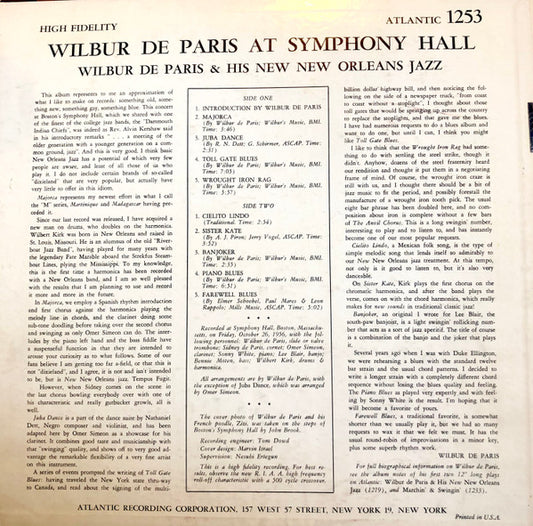 Wilbur De Paris And His New New Orleans Jazz : Wilbur De Paris At Symphony Hall (LP, Album, Gre)