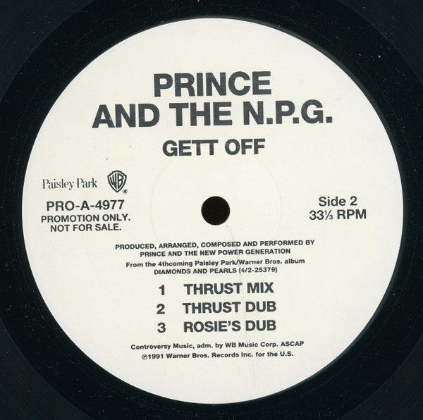 Prince And The New Power Generation : Gett Off (12", Promo)