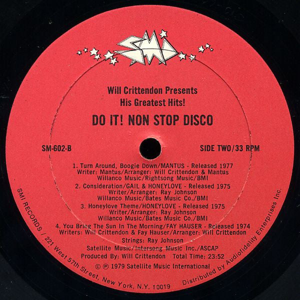 Various : Will Crittendon Presents His Greatest Hits! Do It! Non Stop Disco (LP, Comp, P/Mixed)