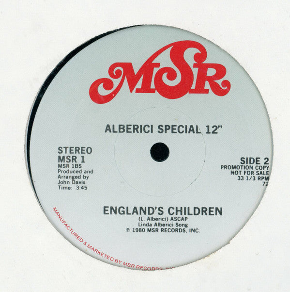 Alberici : We're Gonna Love / England's Children (12", Promo)