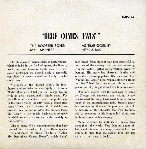 Fats Domino : Here Comes Fats (7", EP)