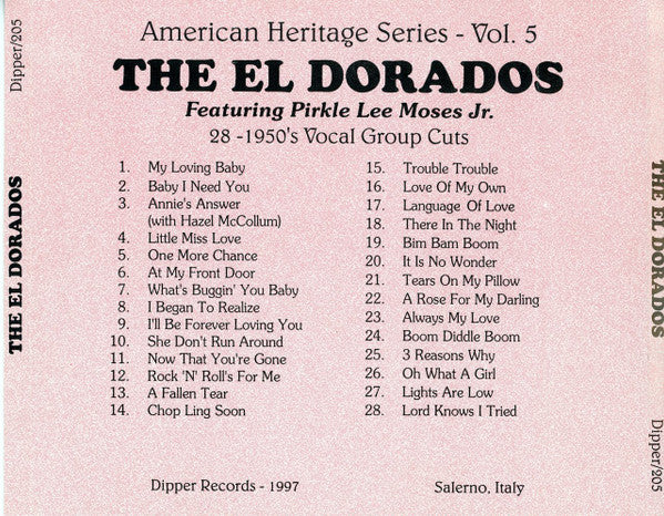 The El Dorados : The Eldorados Featuring Pirkle Lee Moses, Jr. (CD, Mono, Unofficial)