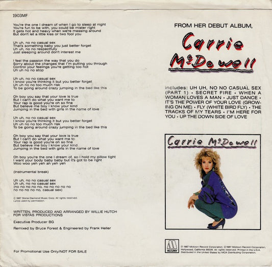 Carrie McDowell : Uh Uh, No No Casual Sex (7", Single, Promo)