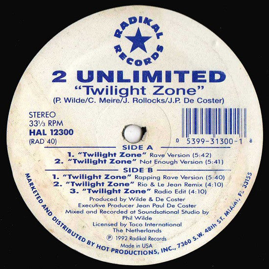 2 Unlimited : Twilight Zone (12")