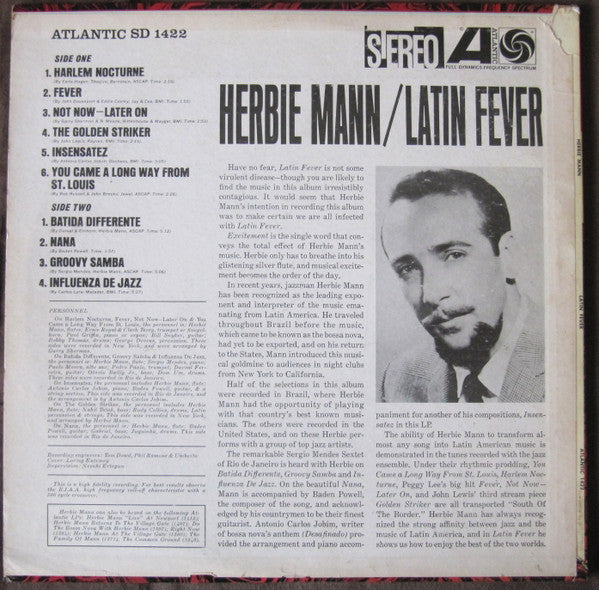 Herbie Mann : Latin Fever (LP, Album, RP)