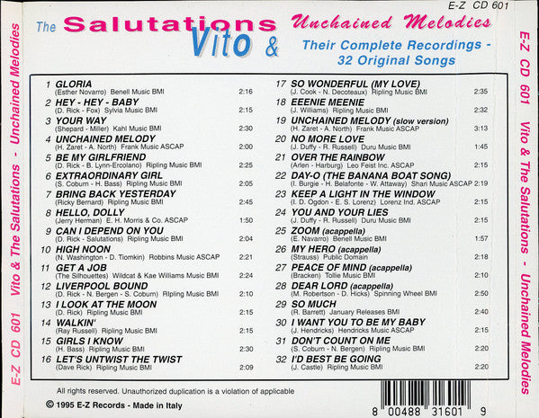 Vito & The Salutations : Unchained Melodies Their Complete Recordings 32 Original Songs (CD, Comp, Mono)