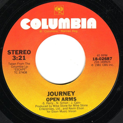 Journey : Open Arms (7", Single, Styrene, Pit)