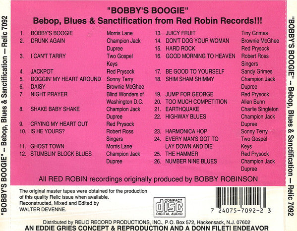 Various : Bobby's Boogie (Bebop, Blues, & Sanctification) (CD, Comp, Mono)