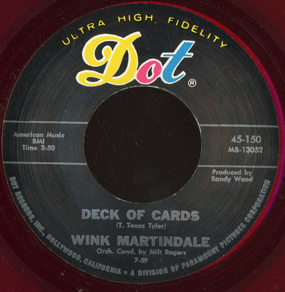 Wink Martindale : Black Land Farmer / Deck Of Cards (7", Red)