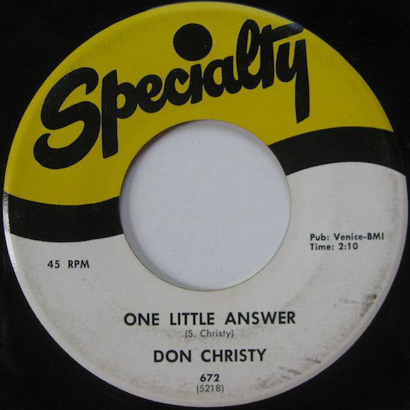 Don Christy : One Little Answer  (7")