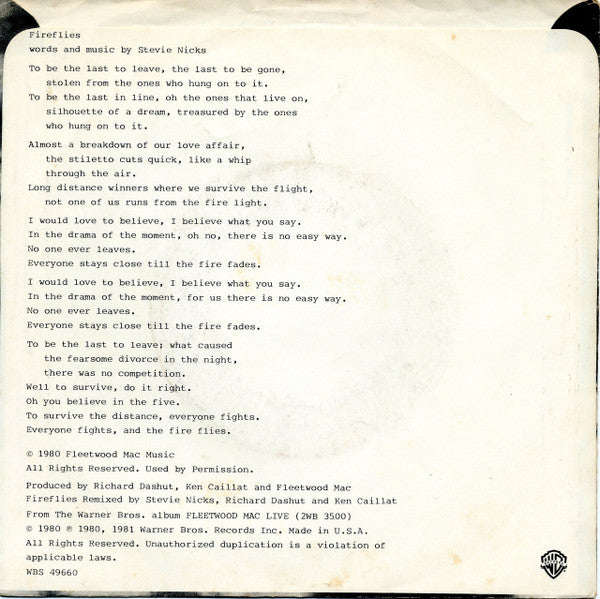 Fleetwood Mac : Fireflies (7", Spe)