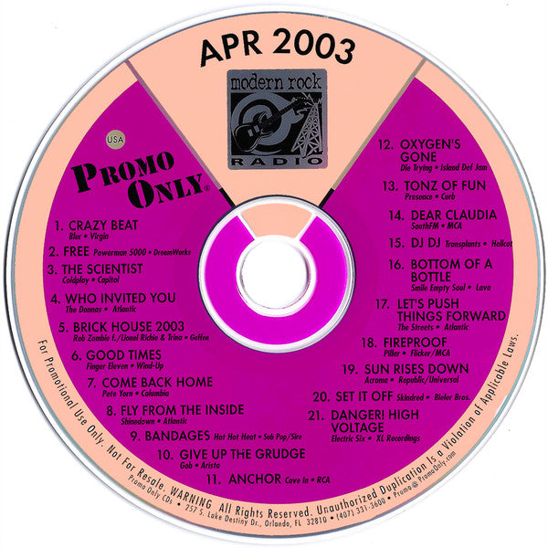 Various : Promo Only Modern Rock Radio: April 2003 (CD, Comp, Promo)