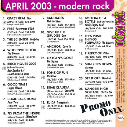 Various : Promo Only Modern Rock Radio: April 2003 (CD, Comp, Promo)