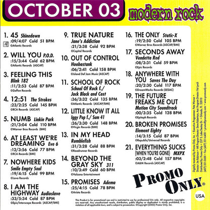 Various : Promo Only Modern Rock Radio: October 2003 (CD, Comp, Promo)
