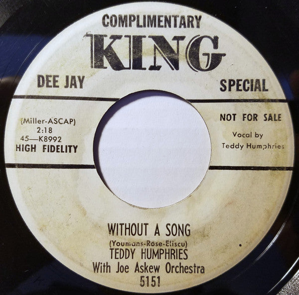 Teddy Humphries With Joe Askew Orchestra : Without A Song / This Love Is True Love (7", Mono, Promo)