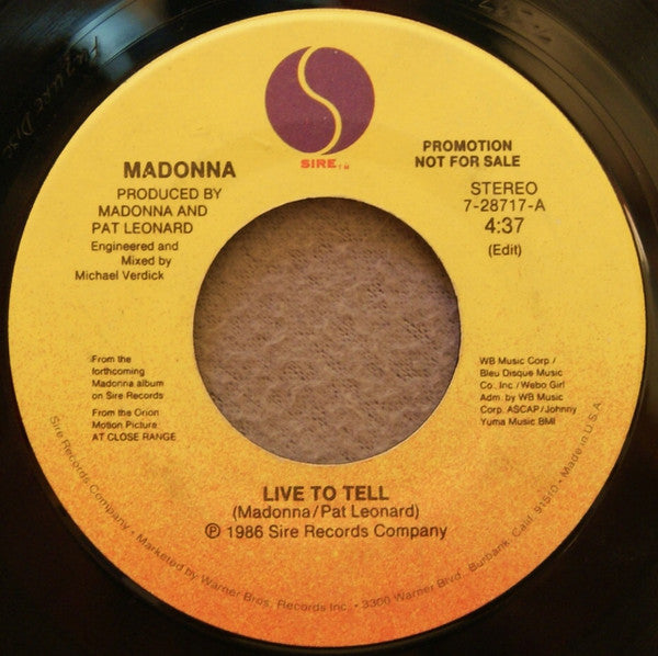 Madonna : Live To Tell (7", Single, Promo)
