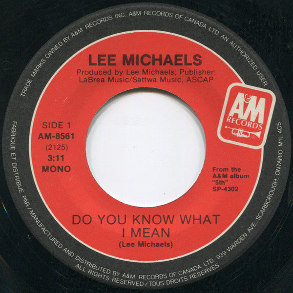 Lee Michaels : Do You Know What I Mean / Can I Get A Witness (7", Single, Mono, RE)