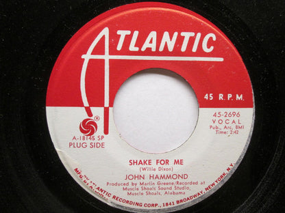 John Paul Hammond : Shake For Me  (7", Promo, SP)
