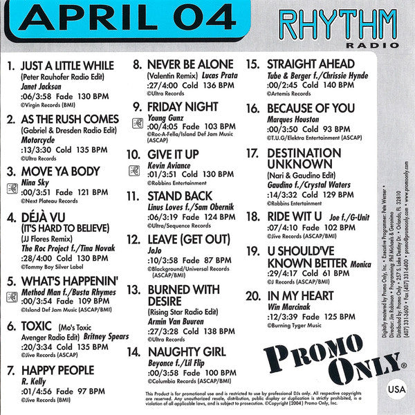 Various : Promo Only Rhythm Radio: April 2004 (CD, Comp, Promo)
