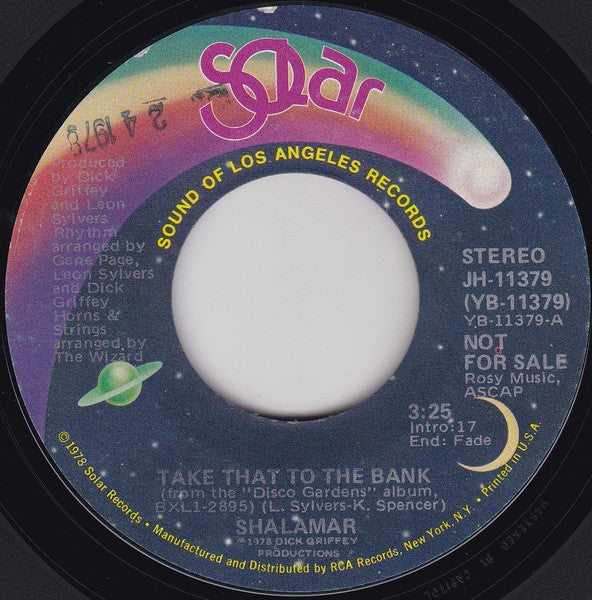 Shalamar : Take That To The Bank (7", Mono, Promo)