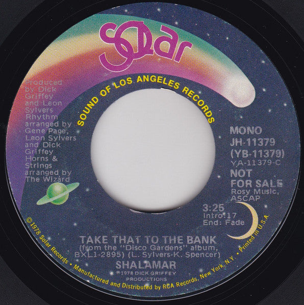 Shalamar : Take That To The Bank (7", Mono, Promo)
