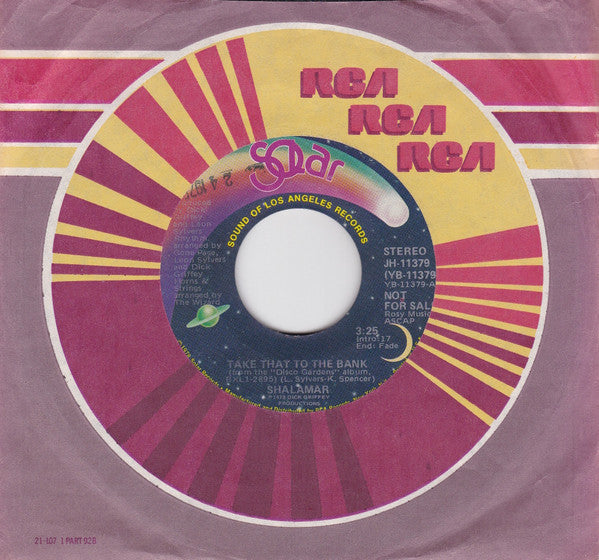 Shalamar : Take That To The Bank (7", Mono, Promo)