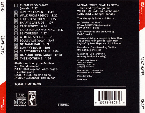 Isaac Hayes : Shaft (CD, Album, RE)