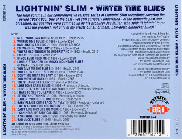 Lightning Slim : Winter Time Blues (CD, Comp, Mono, RP)