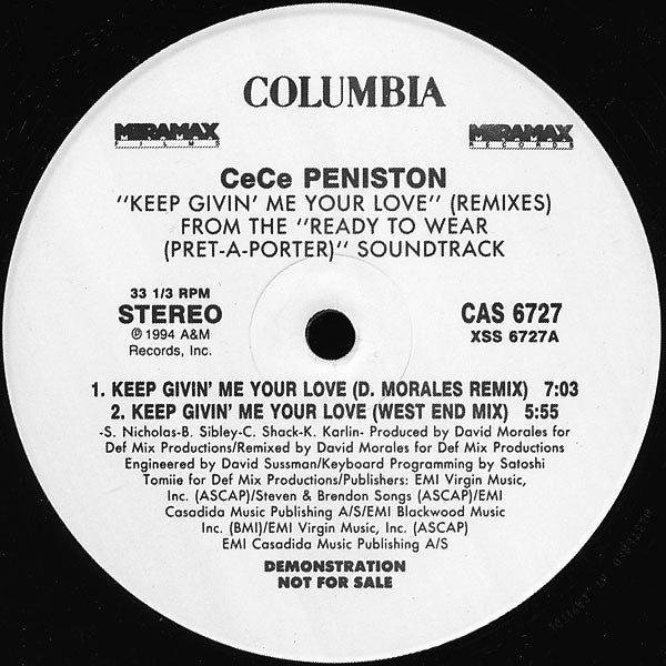Ce Ce Peniston : Keep Givin' Me Your Love Remixes (12", Promo)