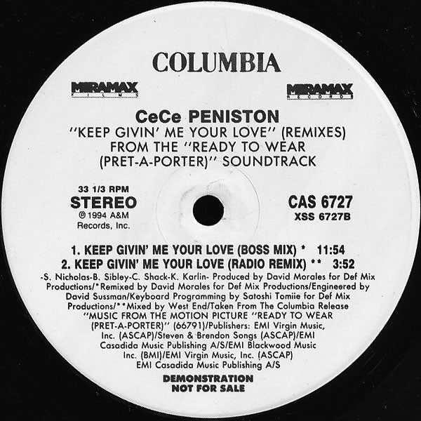 Ce Ce Peniston : Keep Givin' Me Your Love Remixes (12", Promo)