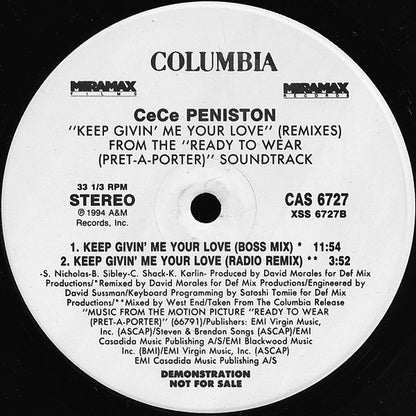 Ce Ce Peniston : Keep Givin' Me Your Love Remixes (12", Promo)