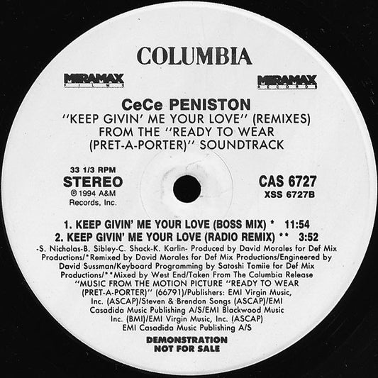 Ce Ce Peniston : Keep Givin' Me Your Love Remixes (12", Promo)