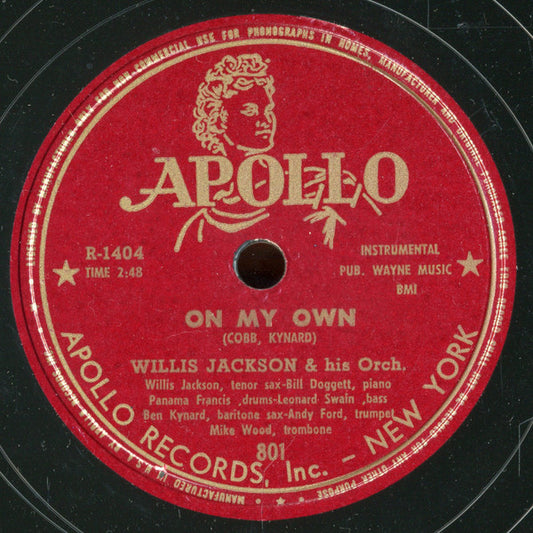 Willis Jackson & His Orchestra : On My Own / Dance Of The Lady Bug (Shellac, 10")