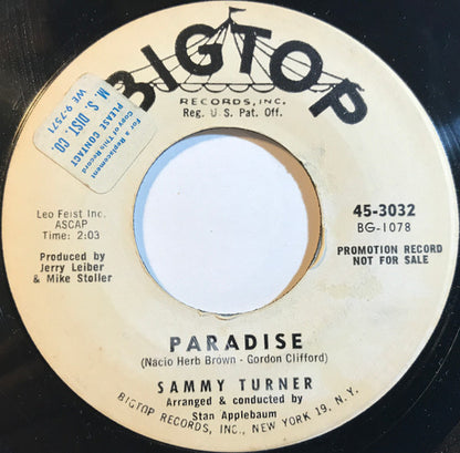 Sammy Turner : Paradise / I'd Be A Fool Again (7", Promo)