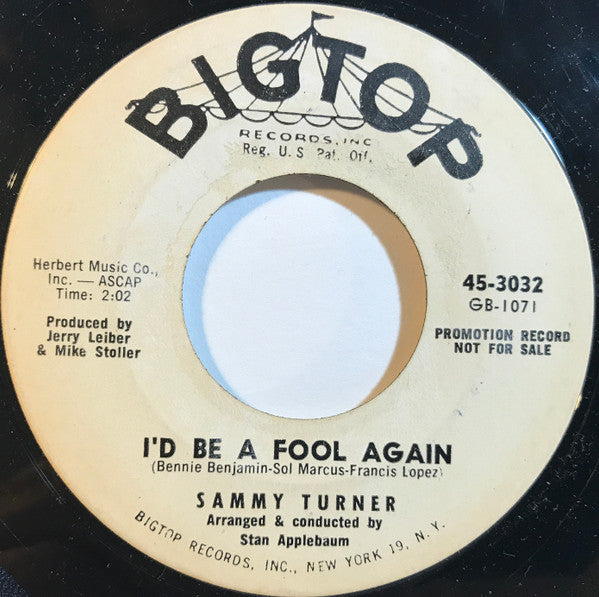 Sammy Turner : Paradise / I'd Be A Fool Again (7", Promo)