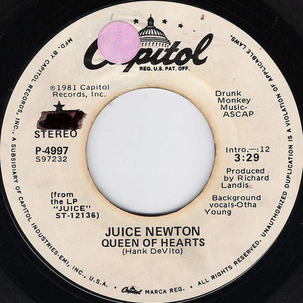 Juice Newton : Queen Of Hearts (7", Promo, Styrene)