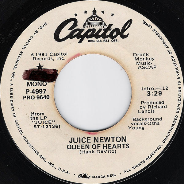 Juice Newton : Queen Of Hearts (7", Promo, Styrene)