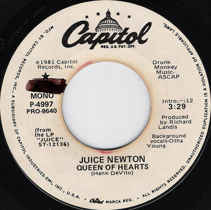 Juice Newton : Queen Of Hearts (7", Promo, Styrene)
