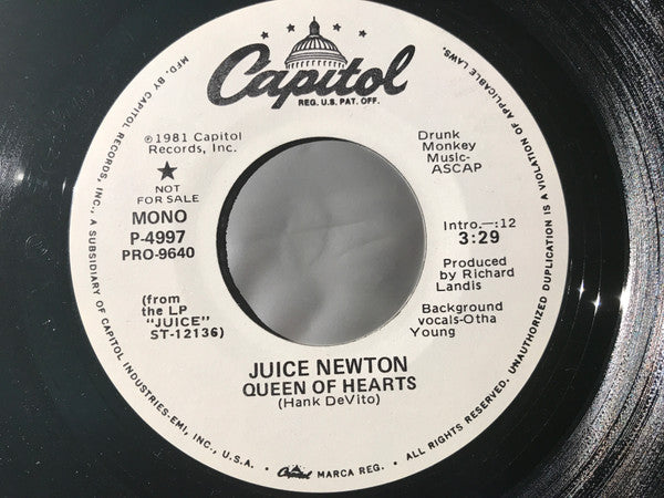 Juice Newton : Queen Of Hearts (7", Promo, Styrene)