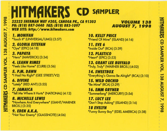 Various : Hitmakers Top 40 CD Sampler Volume 138 August 7, 1998 (CD, Promo, Smplr)