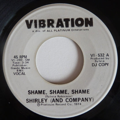 Shirley & Company : Shame, Shame, Shame (7", Single, Promo)