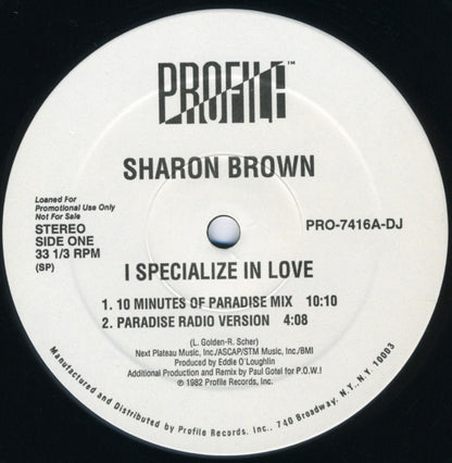 Sharon Brown : I Specialize In Love (12", Promo)