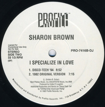 Sharon Brown : I Specialize In Love (12", Promo)