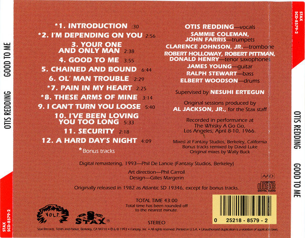 Otis Redding : Good To Me: Recorded Live At The Whiskey A Go Go Vol.2 (CD, Album, Promo)