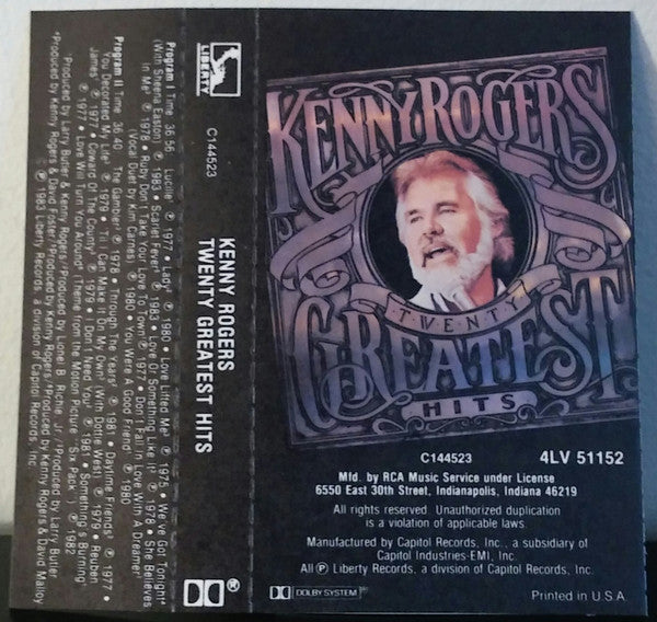 Kenny Rogers : Twenty Greatest Hits (Cass, Comp, Club)