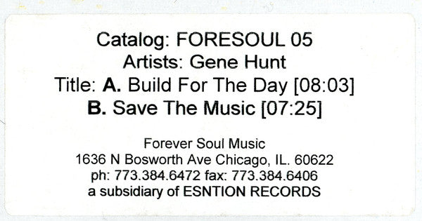 Gene Hunt : Build For The Day / Save The Music (12", W/Lbl)