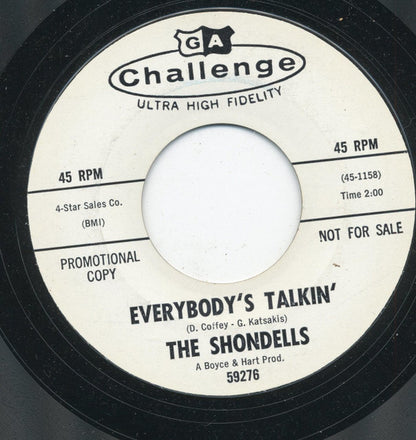 The Shondells : Bluebirds Over The Mountain / Everybody's Talkin' (7", Single, Promo, Styrene)