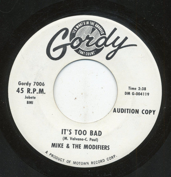 Mike & The Modifiers : I Found Myself A Brand New Baby / It's Too Bad (7", Promo)
