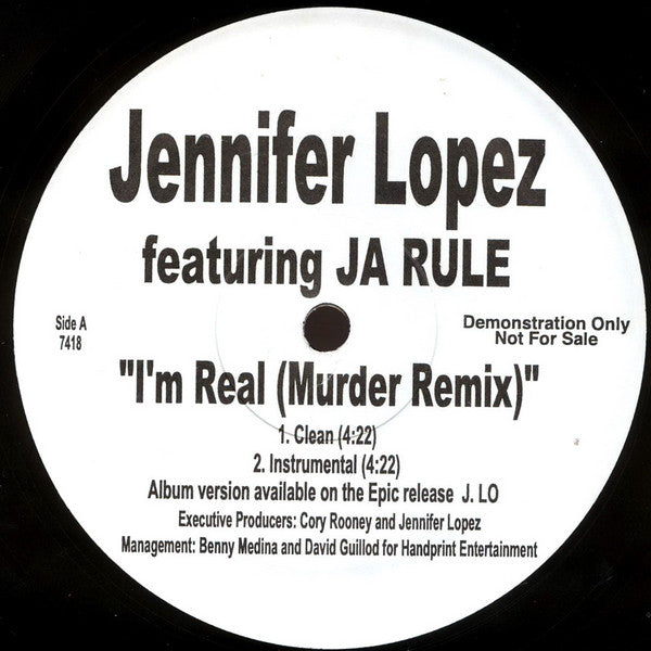 Jennifer Lopez featuring Ja Rule : I'm Real (Murder Remix) (12", Promo)