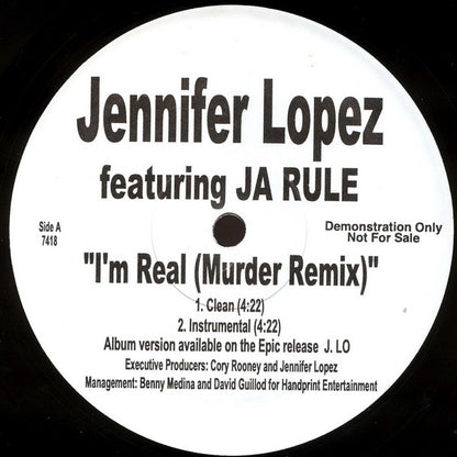 Jennifer Lopez featuring Ja Rule : I'm Real (Murder Remix) (12", Promo)